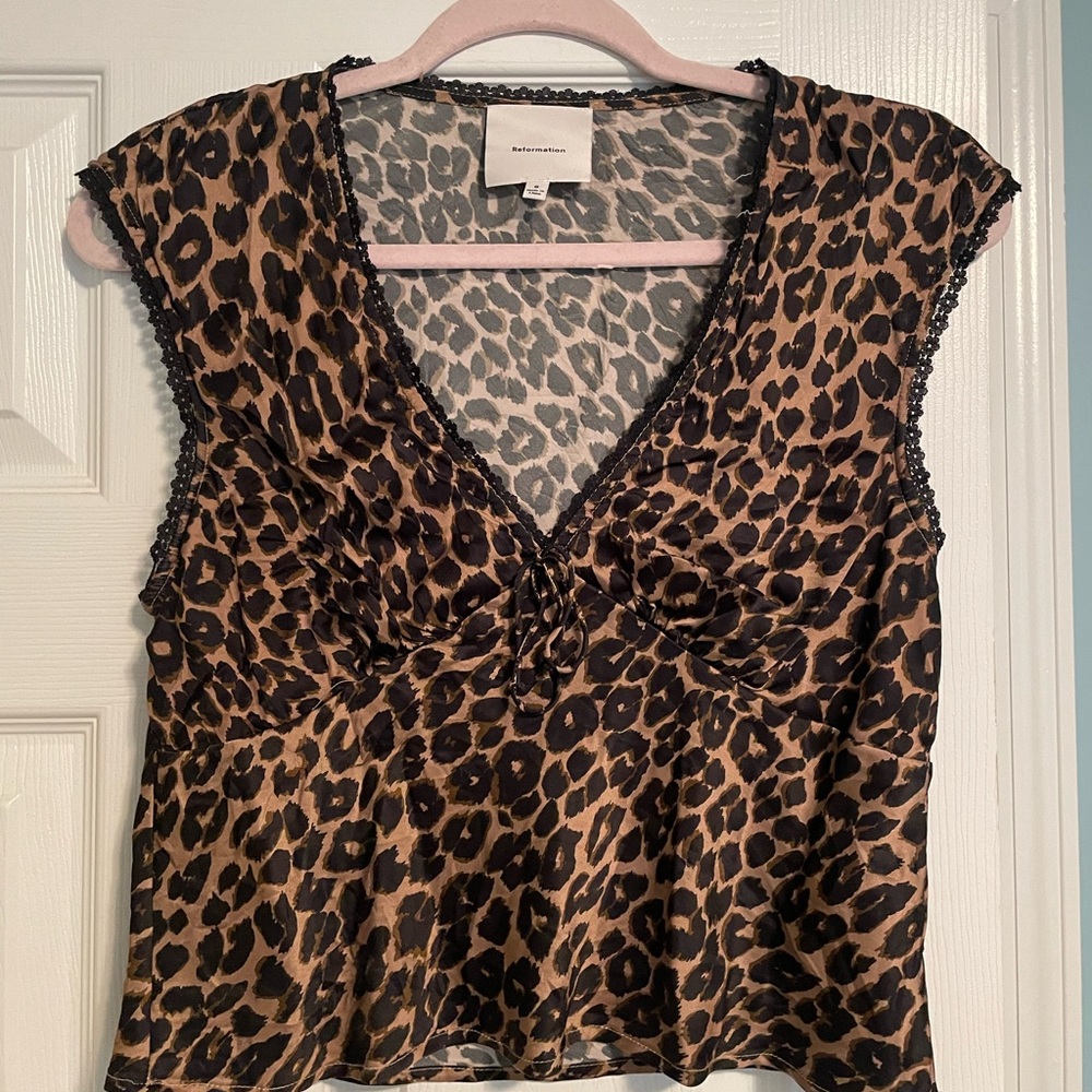 Reformation Cherry Silk Top Brown - Size 8 - Picture 2 of 7